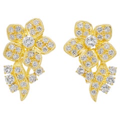 Superbes boucles d'oreilles en or jaune 20K avec diamant naturel de 1,50ct