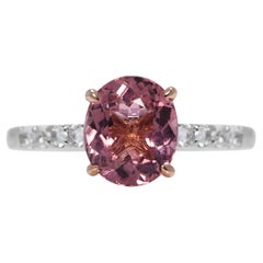 Precioso anillo de oro blanco de 18 quilates con pavé de turmalina rosa y zafiro de 1,55 quilates