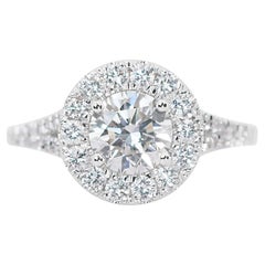 Gorgeous 1.56ct Triple Excellent Ideal Cut Diamonds Halo Ring in 18k White Gold