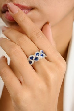 Gorgeous 1.59 Carats Blue Sapphire and Diamond 14k White Gold Engagement Ring