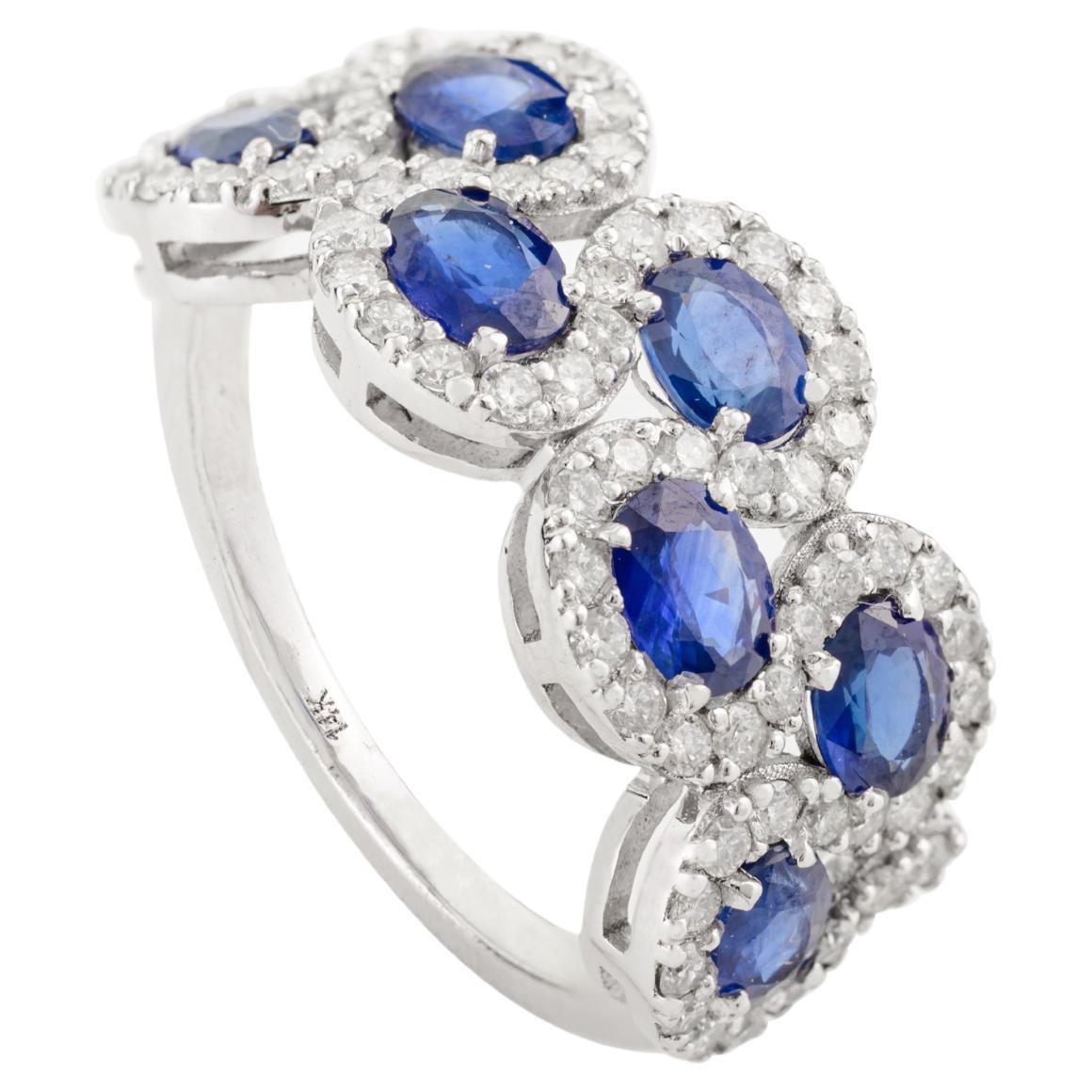 Gorgeous 1.59 Carats Blue Sapphire and Diamond 14k White Gold Engagement Ring