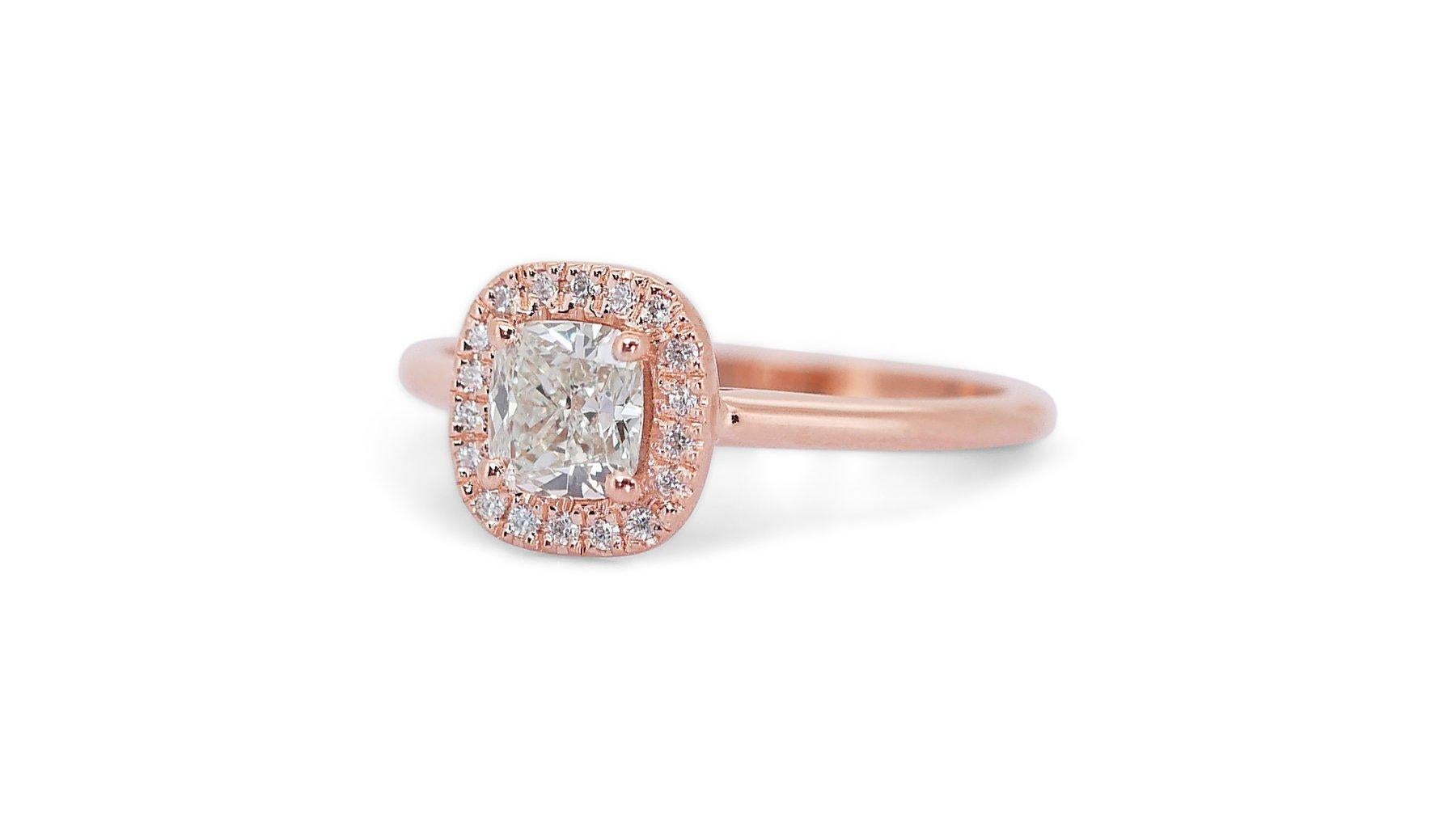 Cushion Cut Gorgeous 1.60ct Diamonds Halo Ring in 18k Rose Gold - GIA Certified For Sale