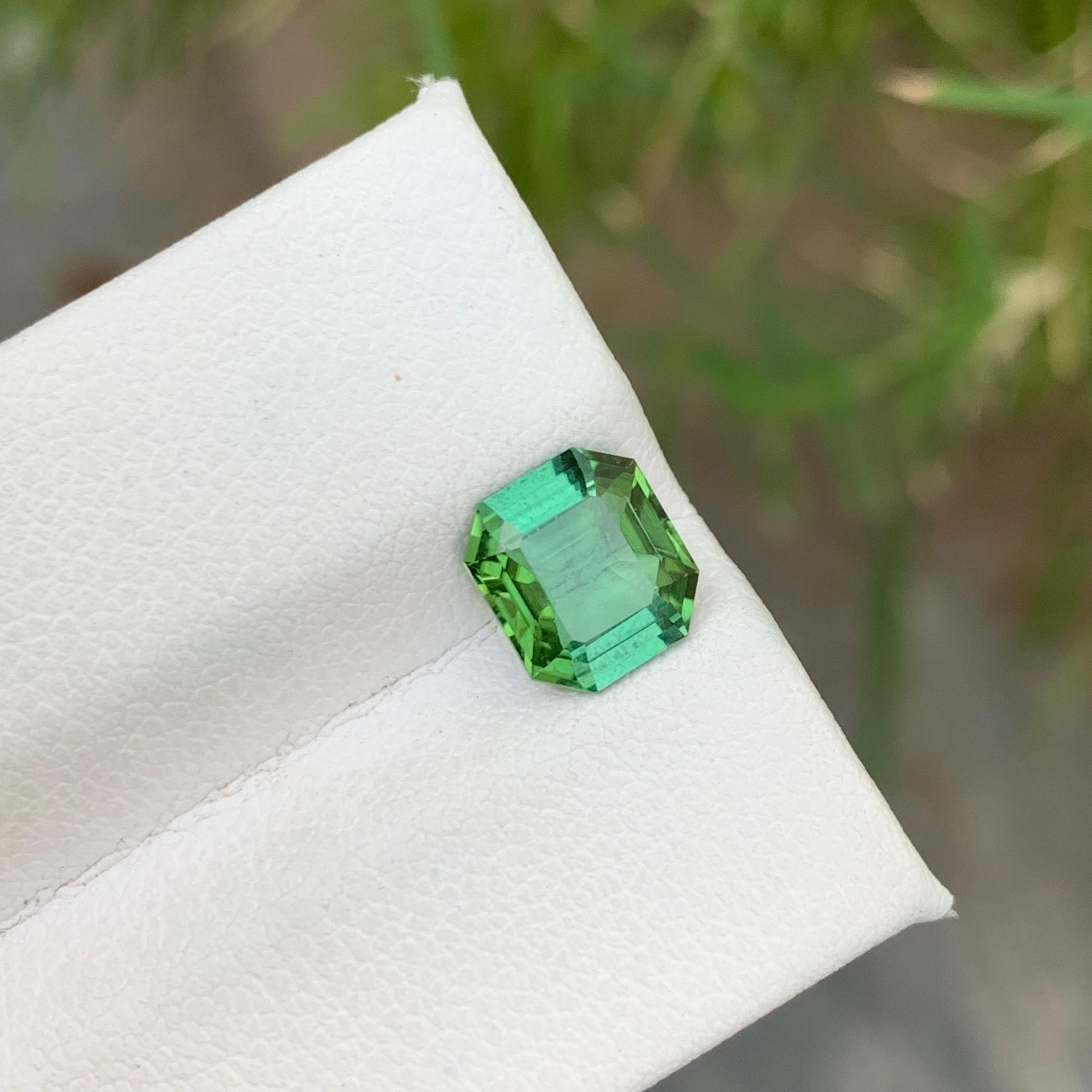 Gemstone Type : Tourmaline
Weight : 1.65 Carats
Dimensions : 7.9x7.1x4.2 Mm
Origin : Kunar Afghanistan
Clarity : Eye Clean
Shape: Emerald 
Color: Mintgreen
Certificate: On Demand
Basically, mint tourmalines are tourmalines with pastel hues of light