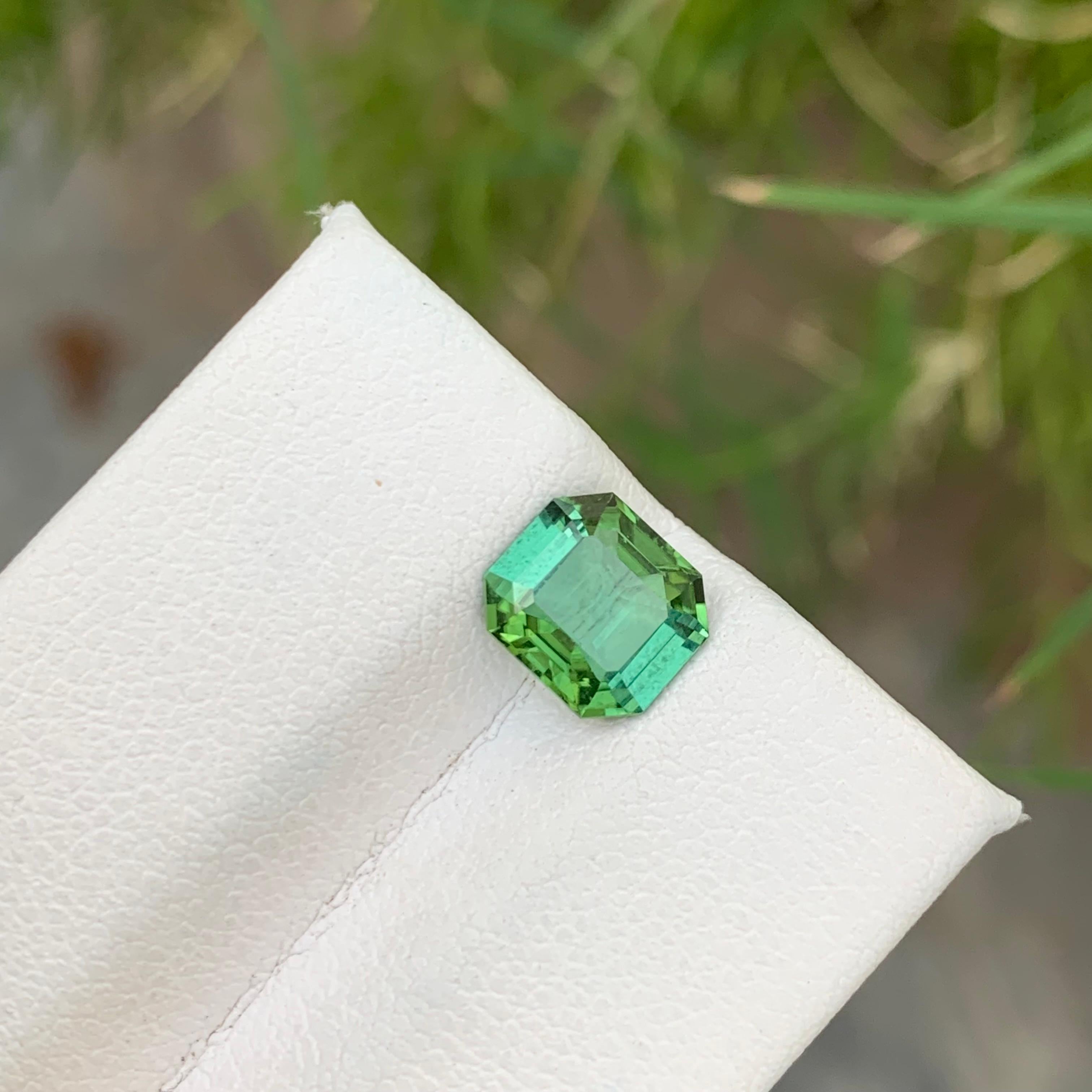 Arts and Crafts Gorgeous 1.65 Carat Mint Green Tourmaline Emerald Cut Ring Gem from Afghanistan