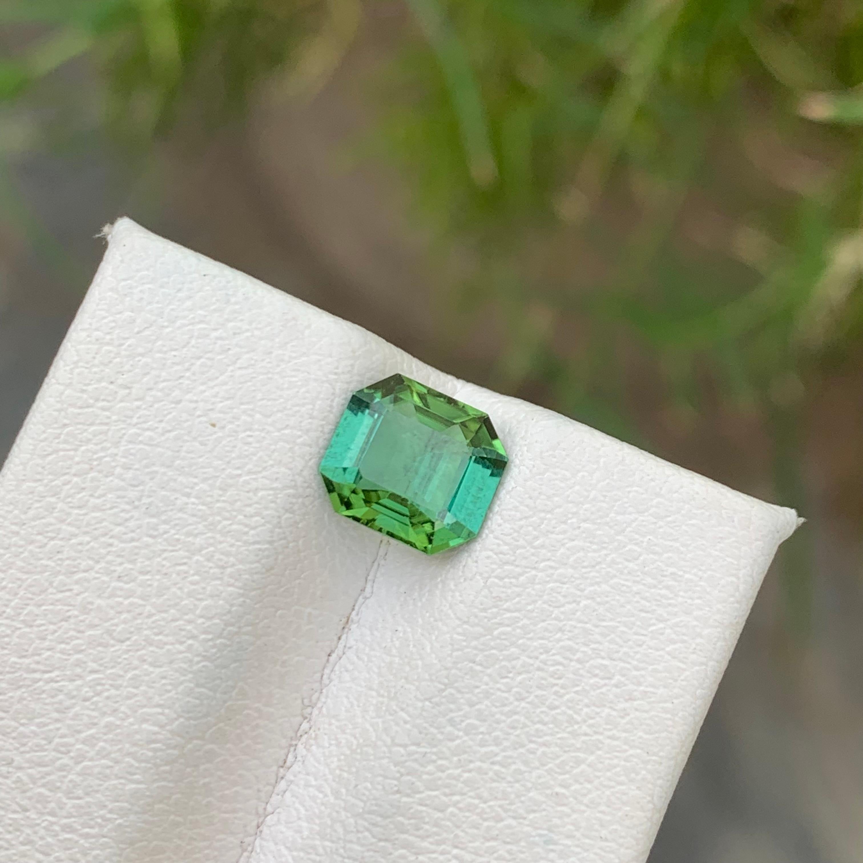 Women's or Men's Gorgeous 1.65 Carat Mint Green Tourmaline Emerald Cut Ring Gem from Afghanistan