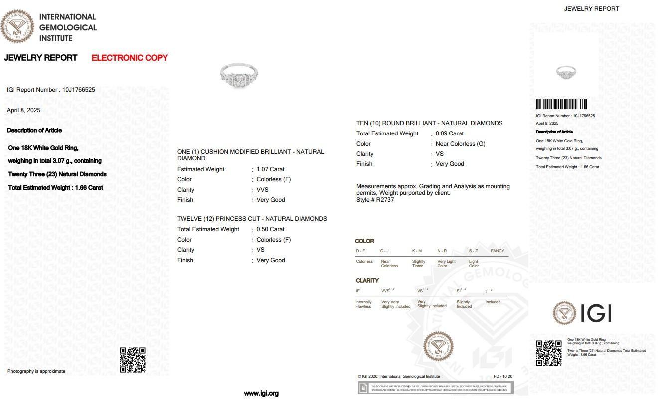 Splendido anello con 1,66 carati di diamanti in oro bianco 18 carati - Certificato IGI in vendita 1