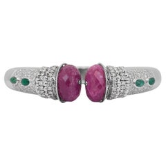 Gorgeous 16.80ct Emeralds, Rubies, and Diamonds Bangle in 14k White Gold