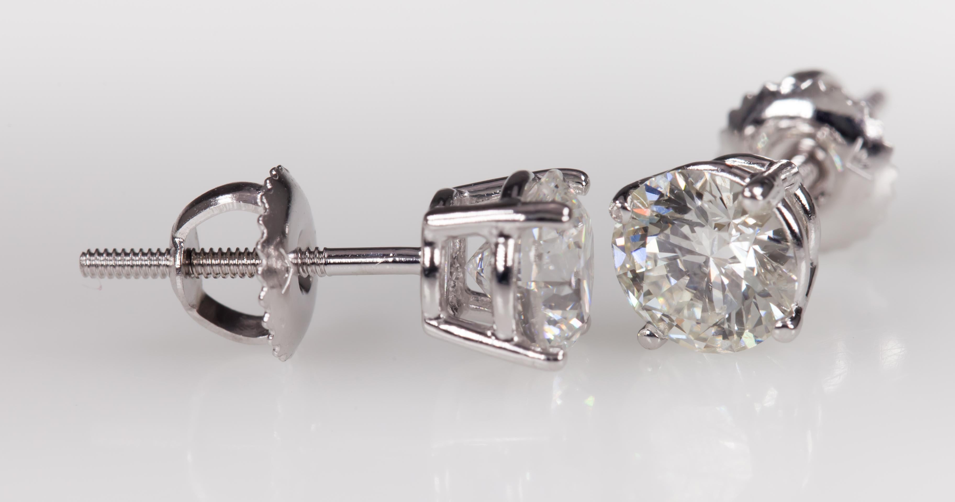 Round Cut Gorgeous 1.72 Carat Round Diamond Stud Earrings in White Gold For Sale