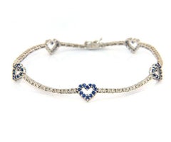 Gorgeous 1.75 CTW Blue Sapphire & Diamond Heart Station Bracelet, 18K White Gold