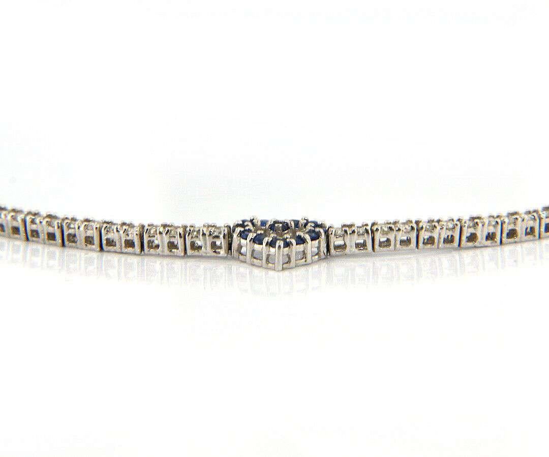 Gorgeous 1.75 CTW Blue Sapphire & Diamond Heart Station Bracelet, 18K White Gold For Sale 3