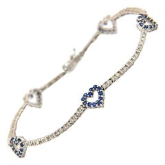 Gorgeous 1.75 CTW Blue Sapphire & Diamond Heart Station Bracelet, 18K White Gold