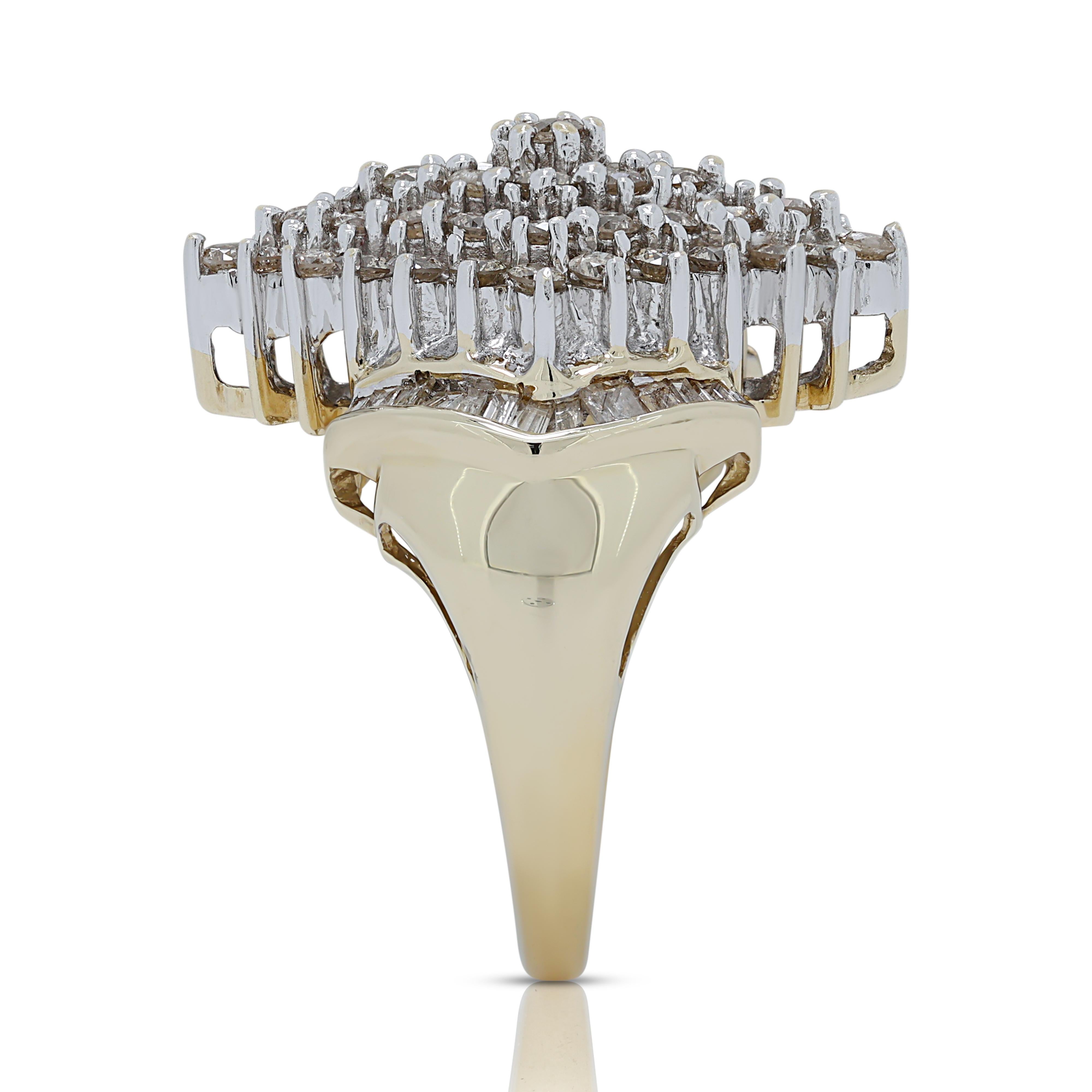 Gorgeous 1.75ct Diamonds Cluster Ring in 14K Yellow Gold 1