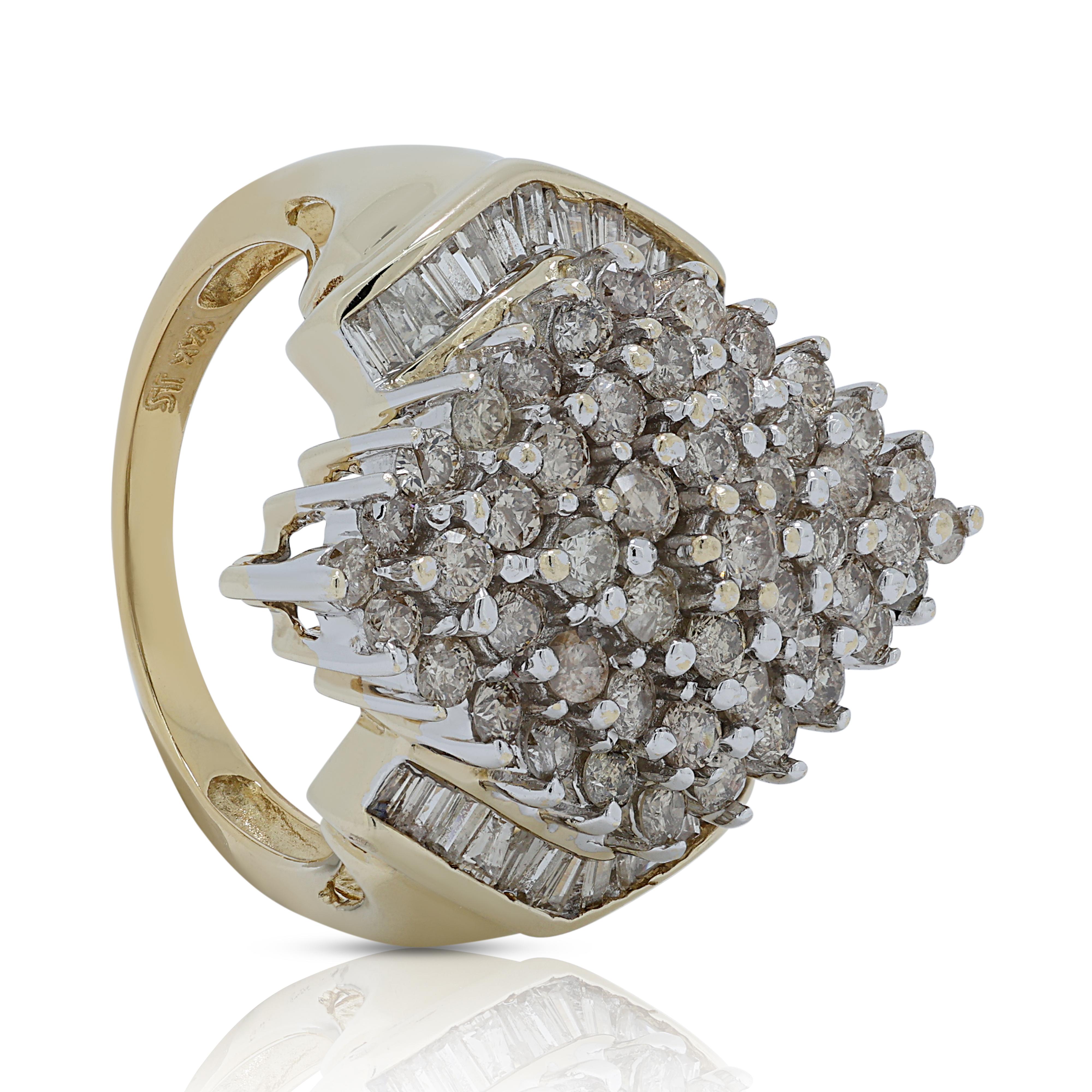 Gorgeous 1.75ct Diamonds Cluster Ring in 14K Yellow Gold 2