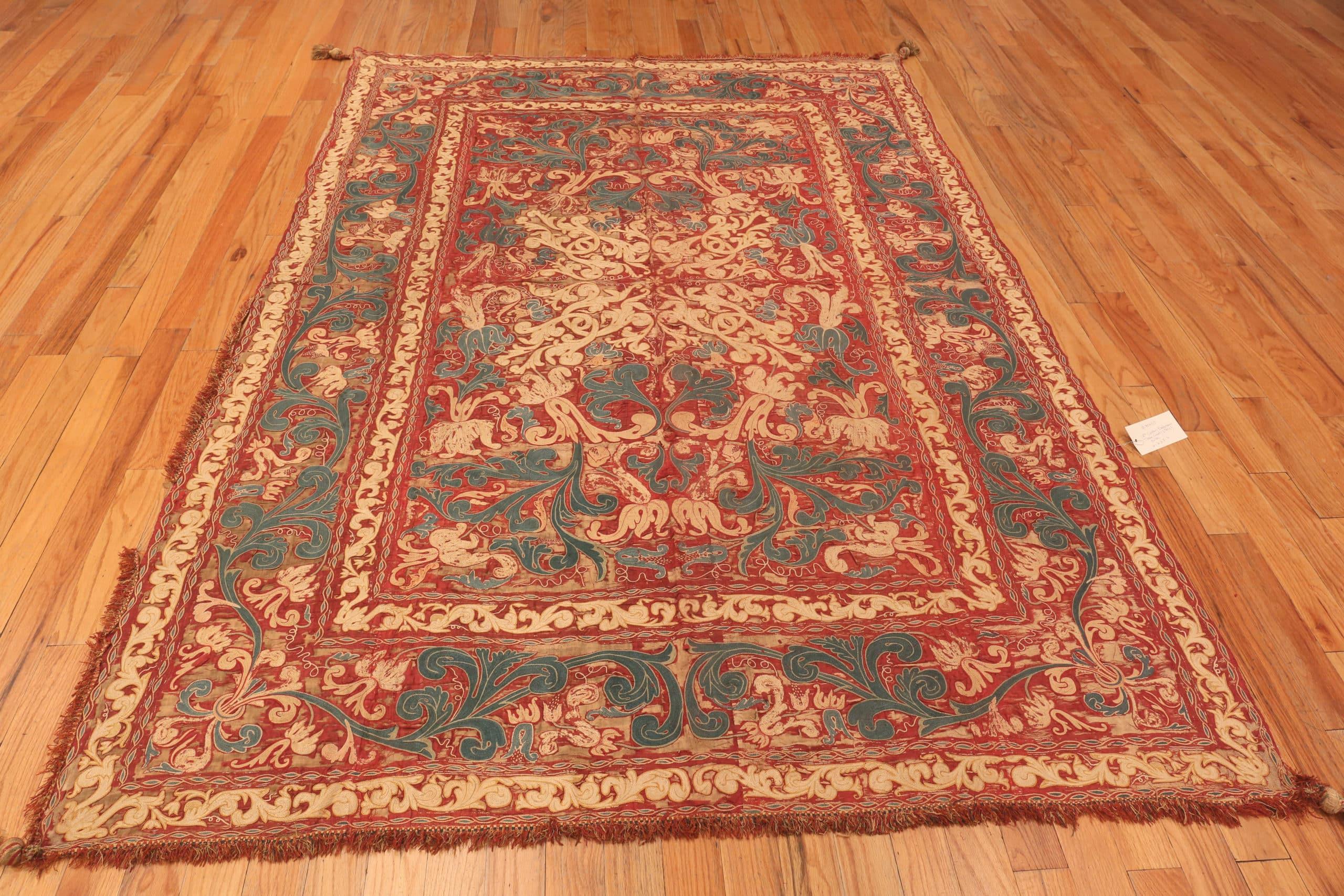 Precioso Tejido Italiano Antiguo del Siglo XVII Bordado en Seda 6'2