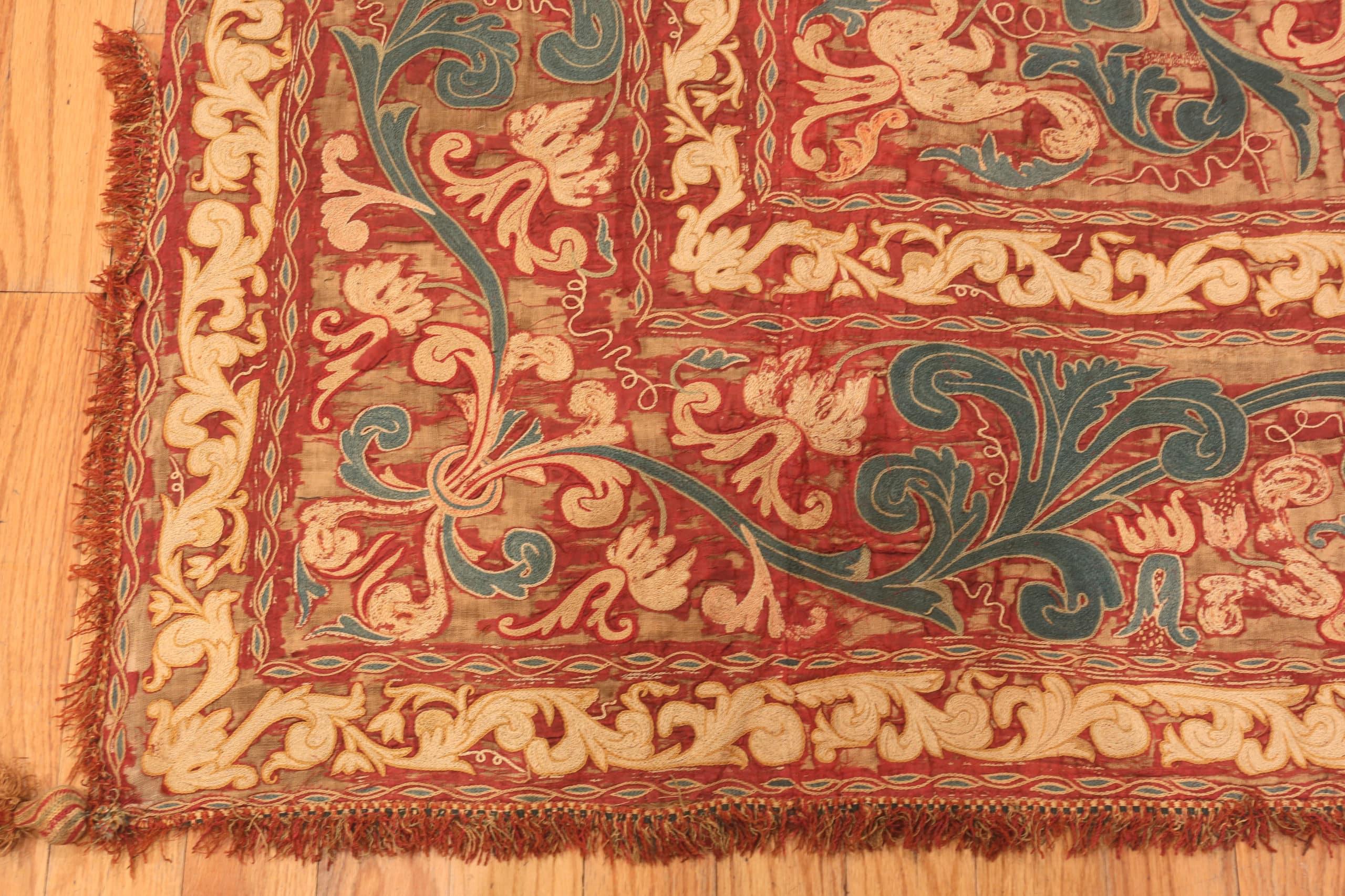 18th Century and Earlier Gorgeous 17th Century Antique Italian Silk Embroidery Textile 6'2