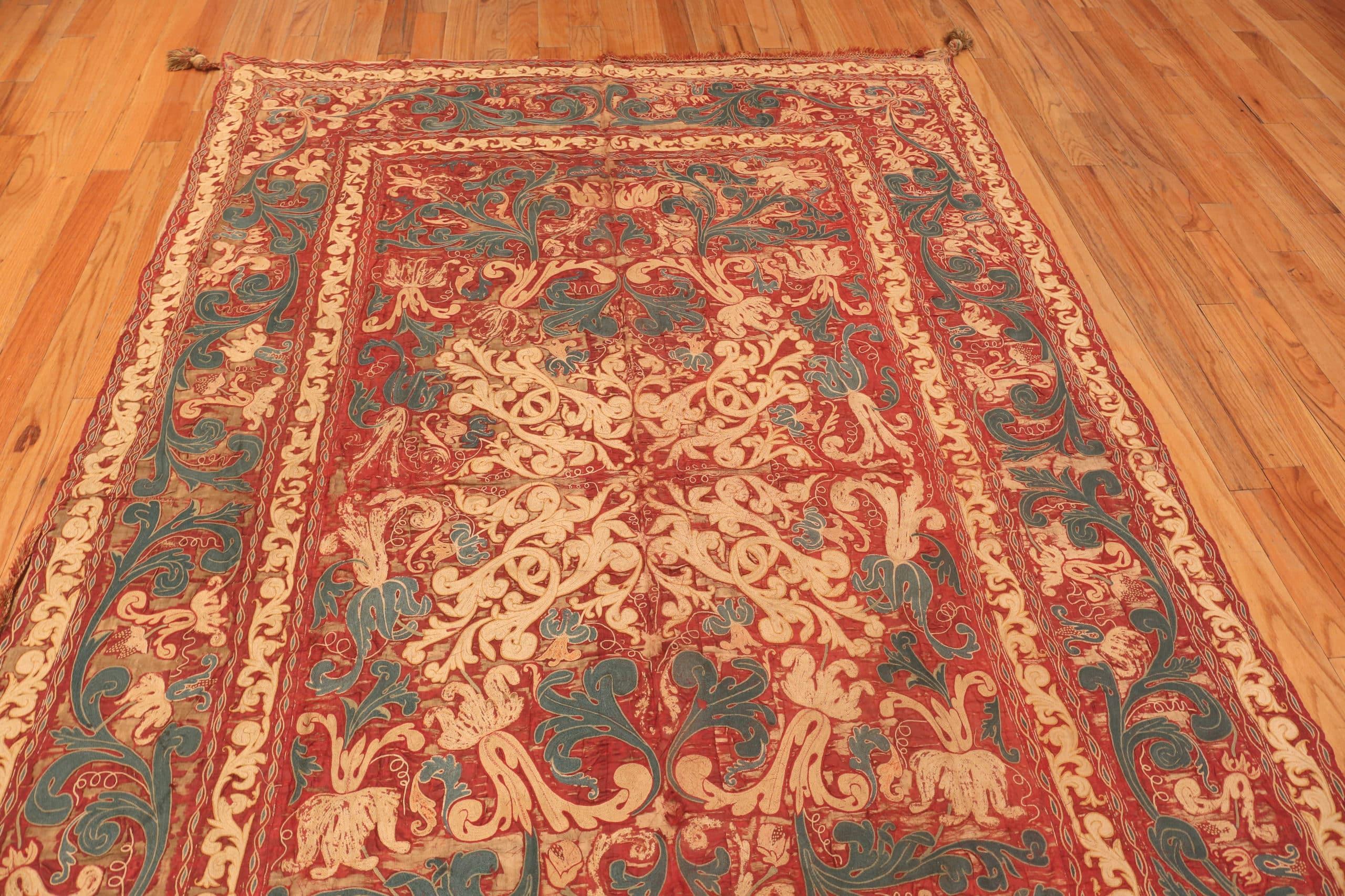 Precioso Tejido Italiano Antiguo del Siglo XVII Bordado en Seda 6'2