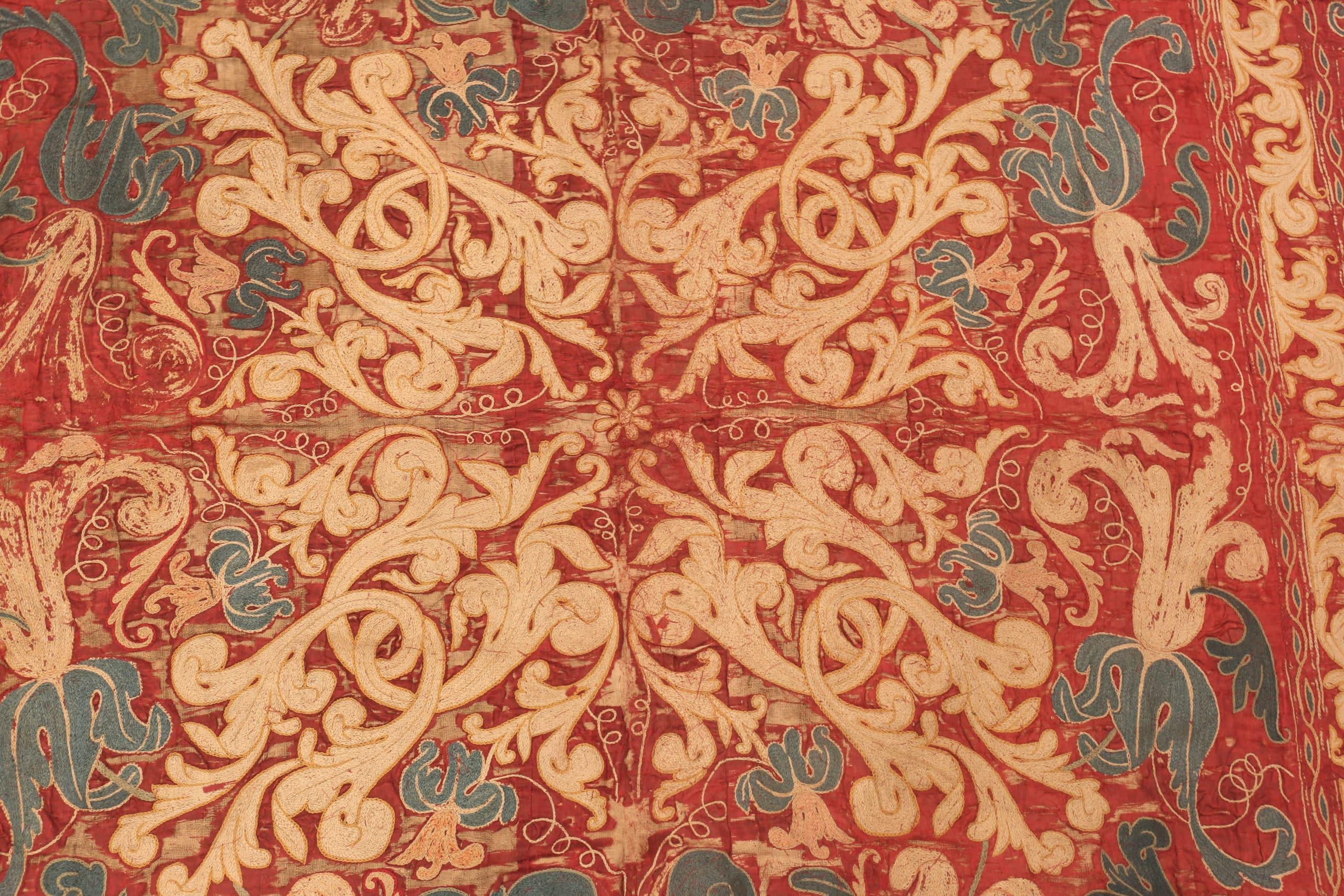 Gorgeous 17th Century Antique Italian Silk Embroidery Textile 6'2