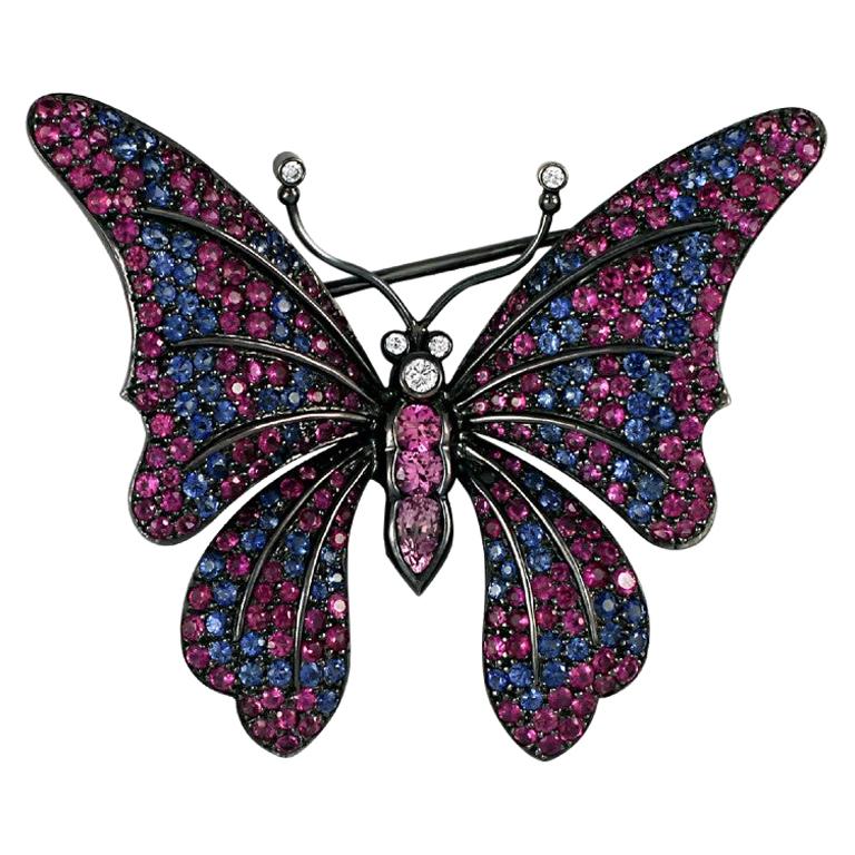 Sophia D, 8.80 Carat Pink and Blue Sapphire Butterfly Brooch