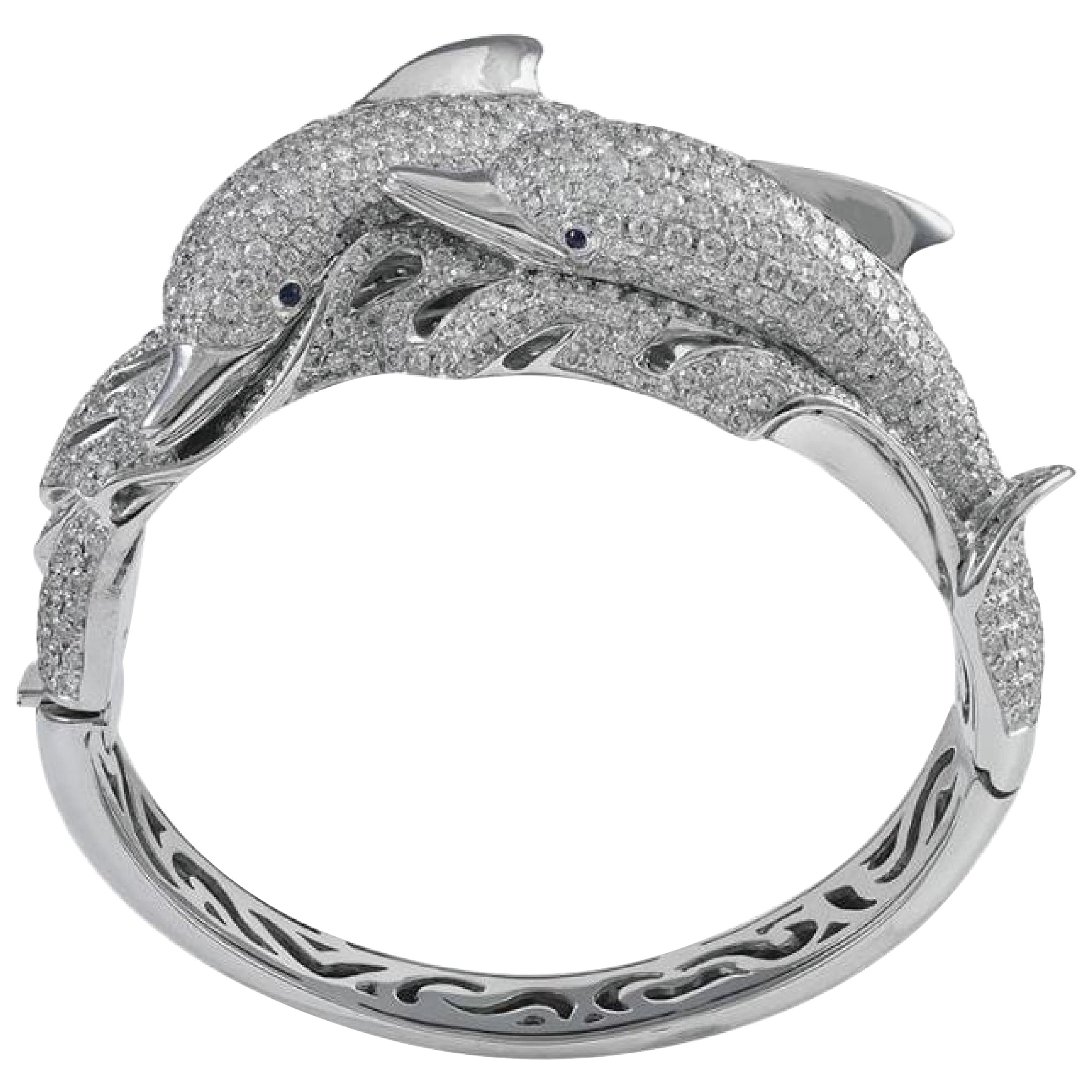 Sophia D.  17.44 Carats Diamond Dolphin Cuff in White Gold For Sale