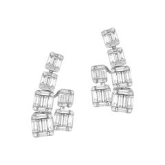 Gorgeous 18 Karat White Gold Unusual, Hanging Earrings with over 100 Diamonds