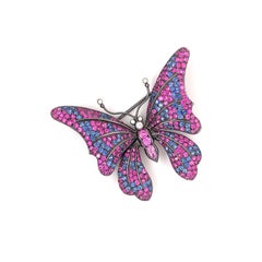 Sophia D, 8.80 Carat Pink and Blue Sapphire Butterfly Brooch