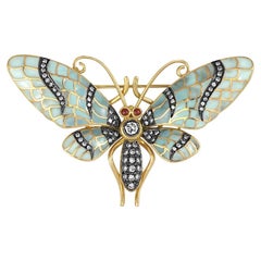 Sophia D, Enamel and Yellow Gold Butterfly Brooch with Diamond and Ruby 