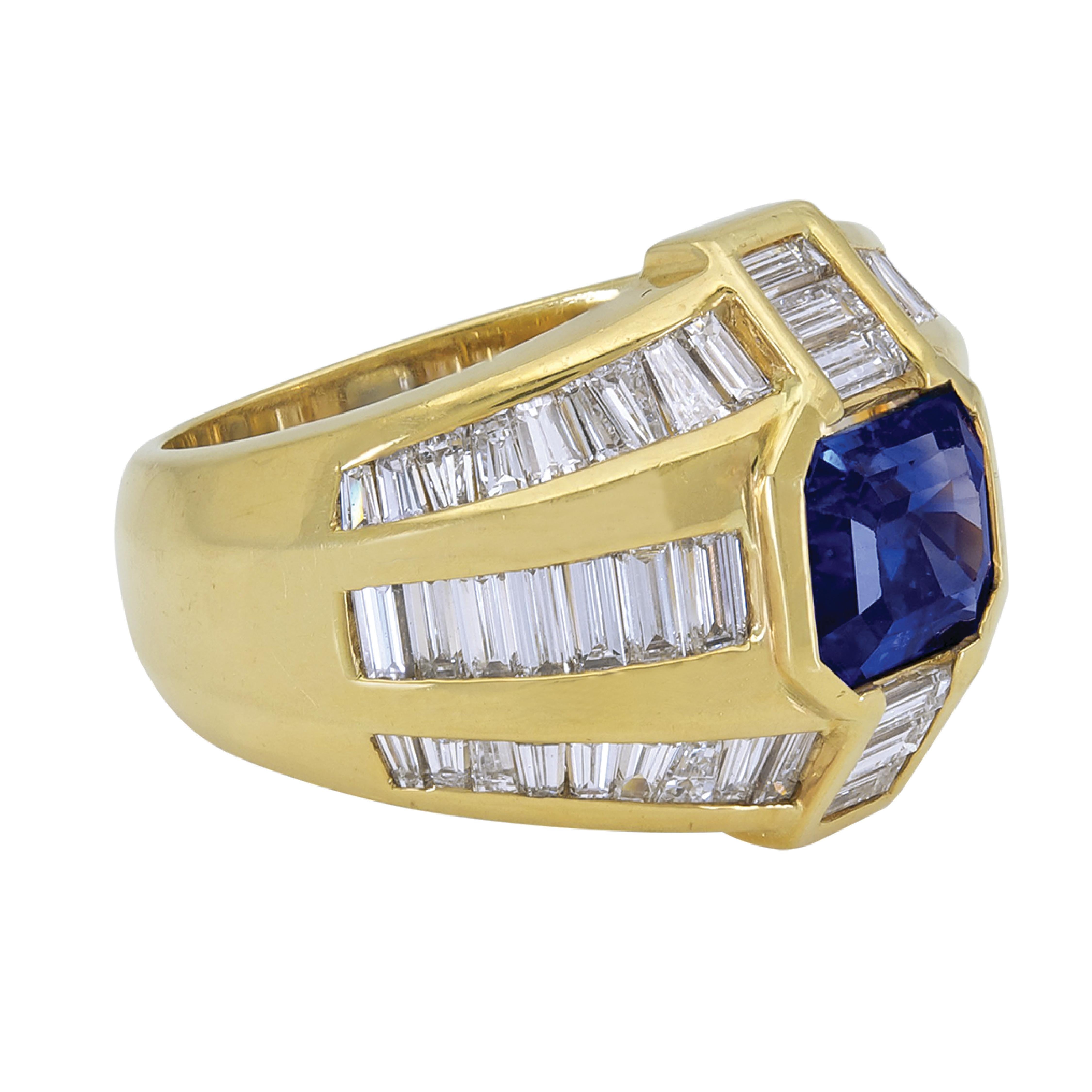 Art Deco Sophia D. 3.04 Carat Blue Sapphire and Baguettes Diamond Dome Ring  For Sale