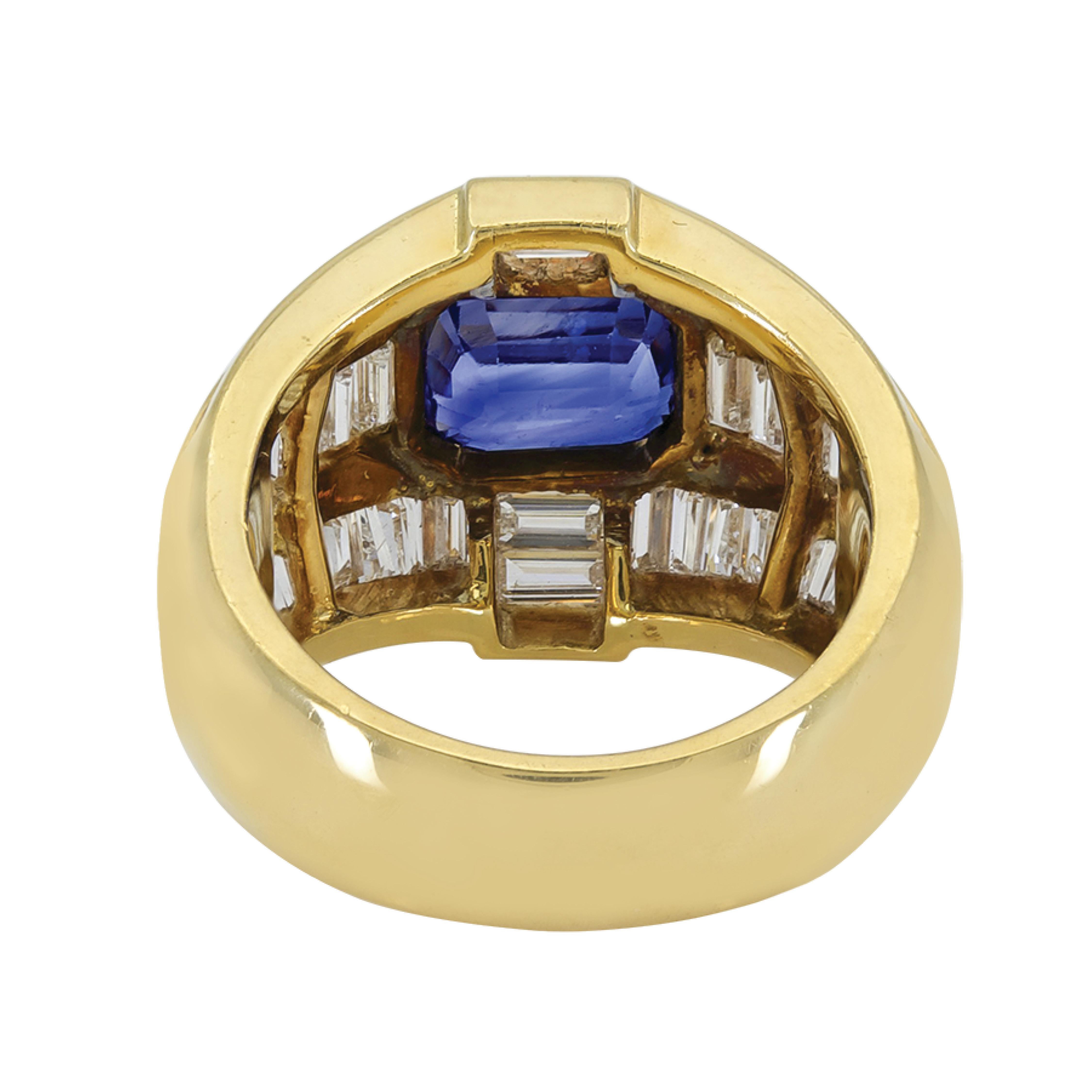 Baguette Cut Sophia D. 3.04 Carat Blue Sapphire and Baguettes Diamond Dome Ring  For Sale