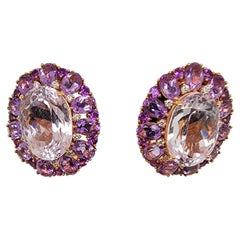 Sophia D Gelbgold-Ohrringe mit Kunzit, Amethyst und Diamant 