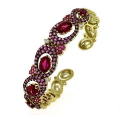 Gorgeous 18 Karat Yellow Gold, Pink Sapphire, Rubellite, and Diamond Bracelet