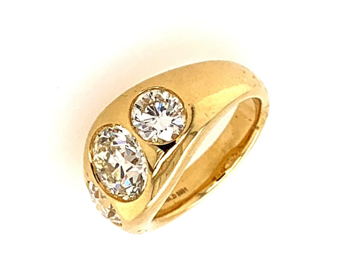 Round Cut Sophia D. 18K Yellow Gold with 1.63 Carat Center Round Diamond Gypsy Ring