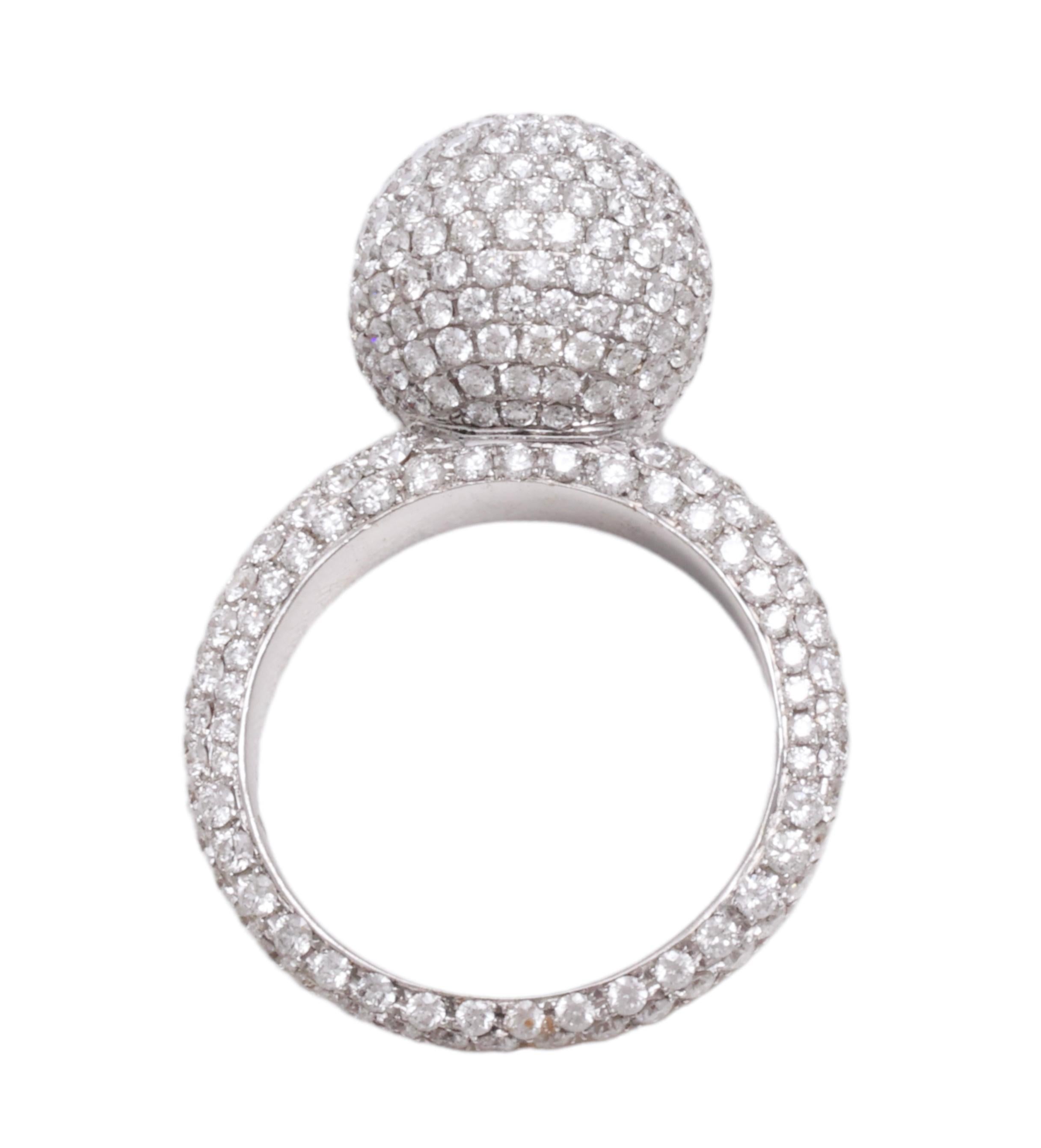 Modern Gorgeous 18 kt. White Gold Ring Full Pavé Set in 3.12 ct. Diamonds  For Sale