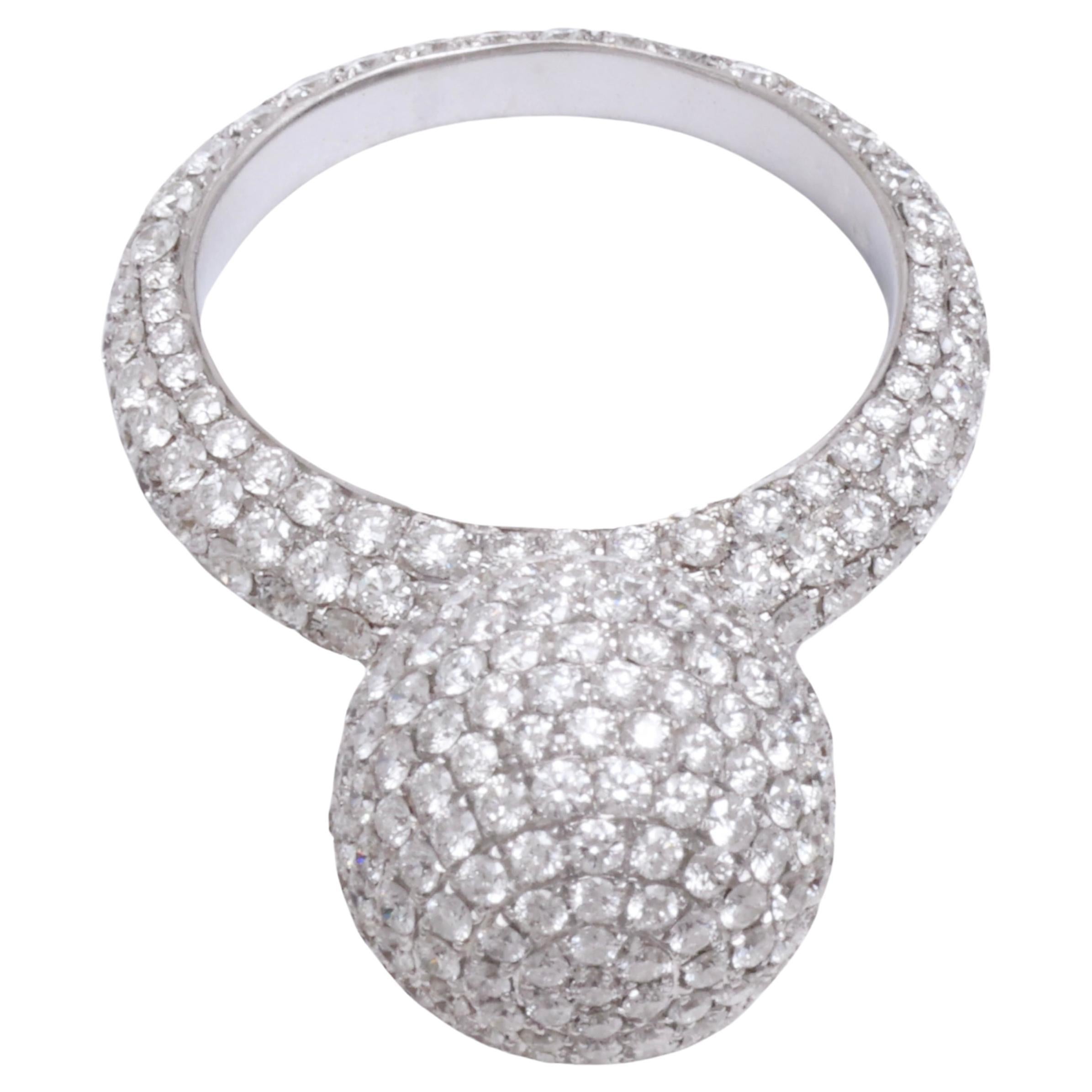 Gorgeous 18 kt. White Gold Ring Full Pavé Set in 3.12 ct. Diamonds  For Sale