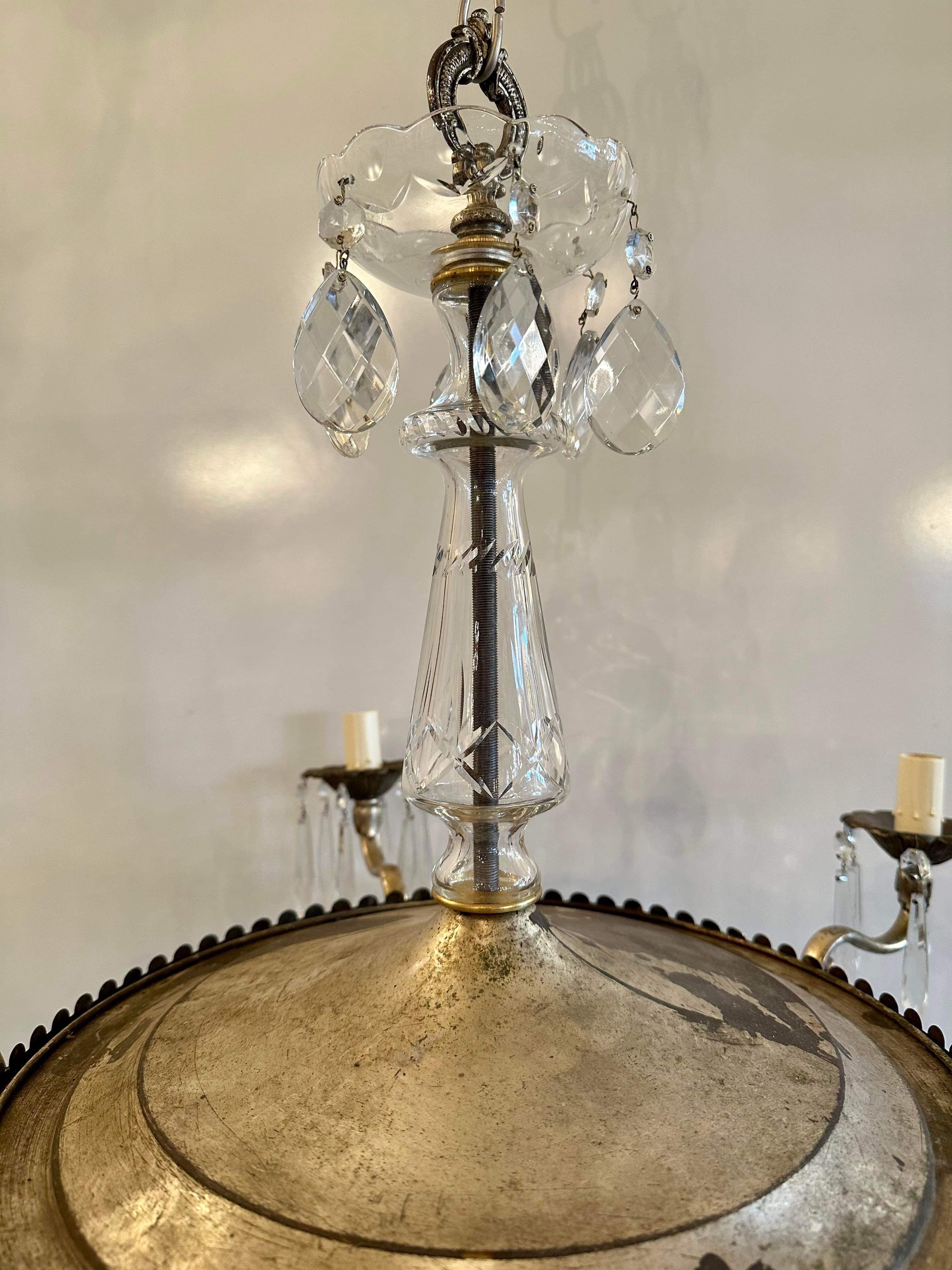 Early 1800’s empire chandelier with silver finish. 
Price would include all restoration and UL approved wiring and parts. 