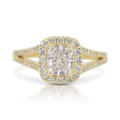 Superbe bague halo de diamants 1,80 carat en or jaune 14 carats, certifiée IGI