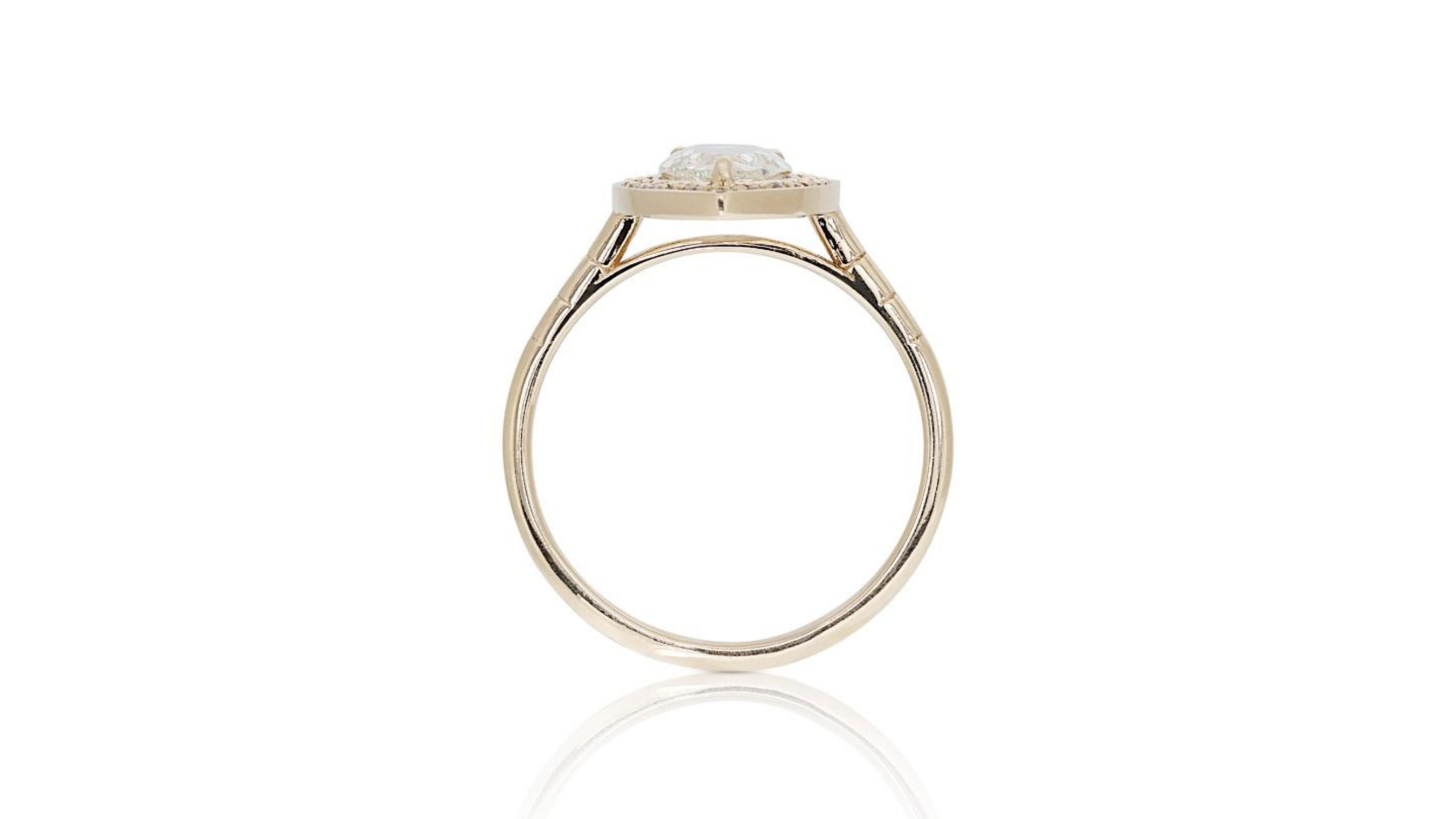 Pear Cut Gorgeous 18k Gold 1.42ct. Pear Brilliant Halo Diamond Ring For Sale