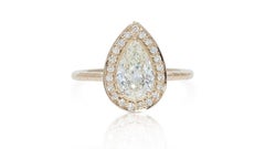 Magnifique or 18k 1.42ct. Bague à diamant halo brillant en forme de poire