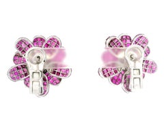 Gorgeous 18k Gold Mystery Invisible Set Ruby & Diamond Floral Clip On Earrings