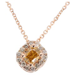 Gorgeous 18k Pink gold Halo Fancy Necklace w/ 1.88 ct Natural Diamond AIG Cert.