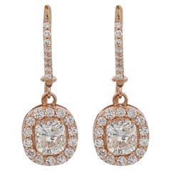 Gorgeous 18k Rose Gold 2.02ct. Cushion Shape Drop Diamond Earrings