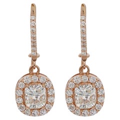 Gorgeous 18k Rose Gold 2.02ct. Cushion Shape Drop Diamond Earrings
