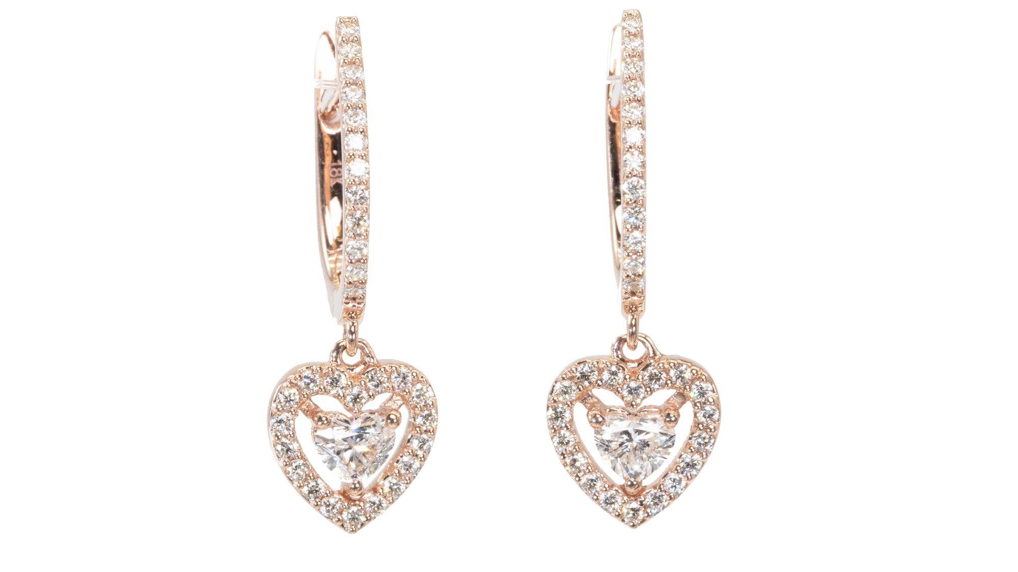 Gorgeous 18k Rose Gold Drop Earrings w/ 0.60ct Natural Diamonds, AIG Certificate In New Condition In רמת גן, IL