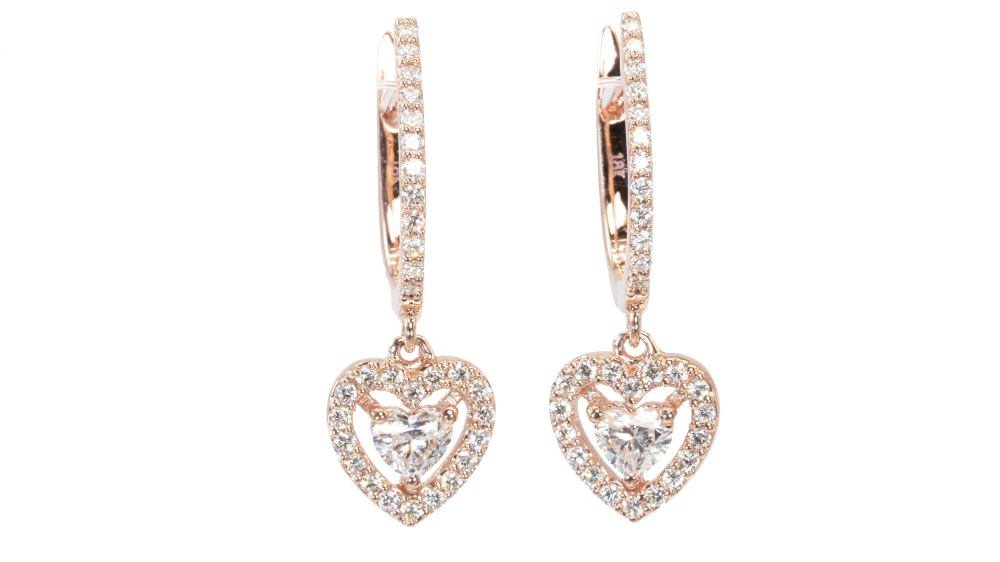 Women's Gorgeous 18k Rose Gold Drop Earrings w/ 0.60ct Natural Diamonds, AIG Certificate