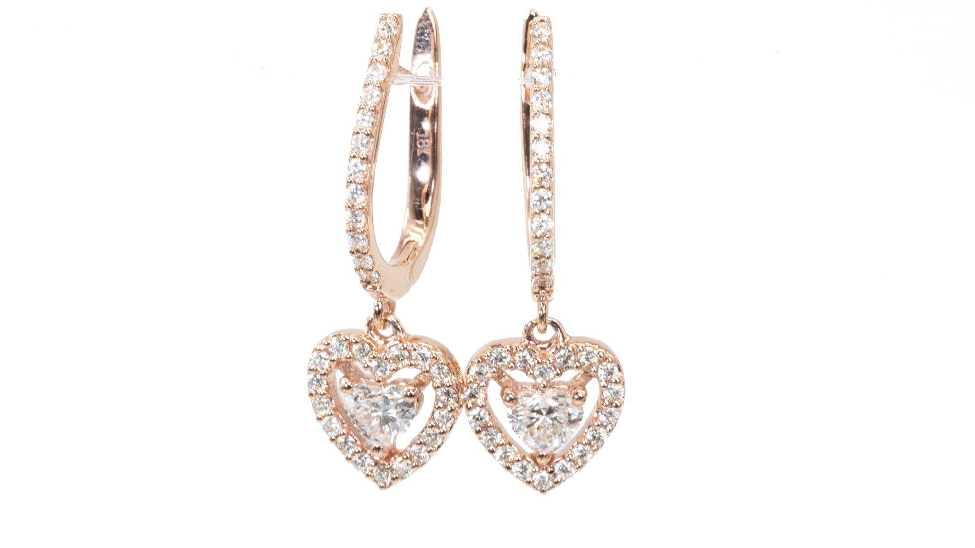 Gorgeous 18k Rose Gold Drop Earrings w/ 0.60ct Natural Diamonds, AIG Certificate 1