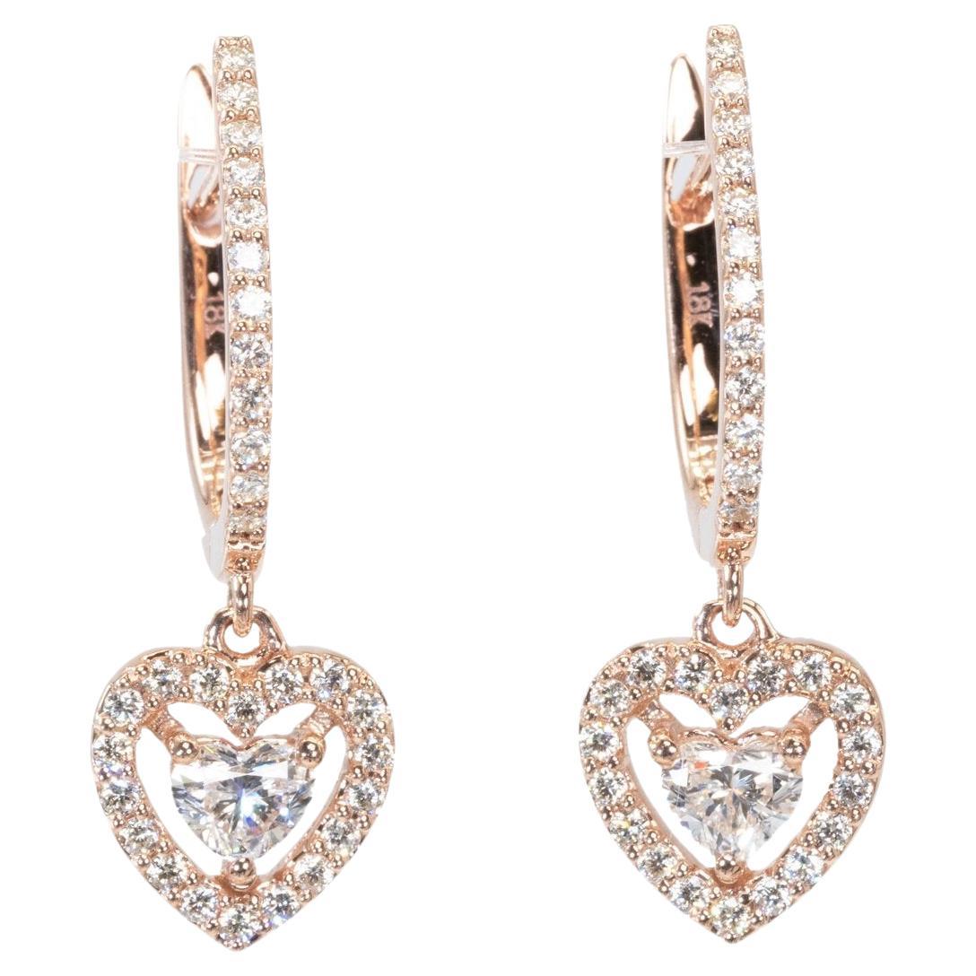 Gorgeous 18k Rose Gold Drop Earrings w/ 0.60ct Natural Diamonds, AIG Certificate