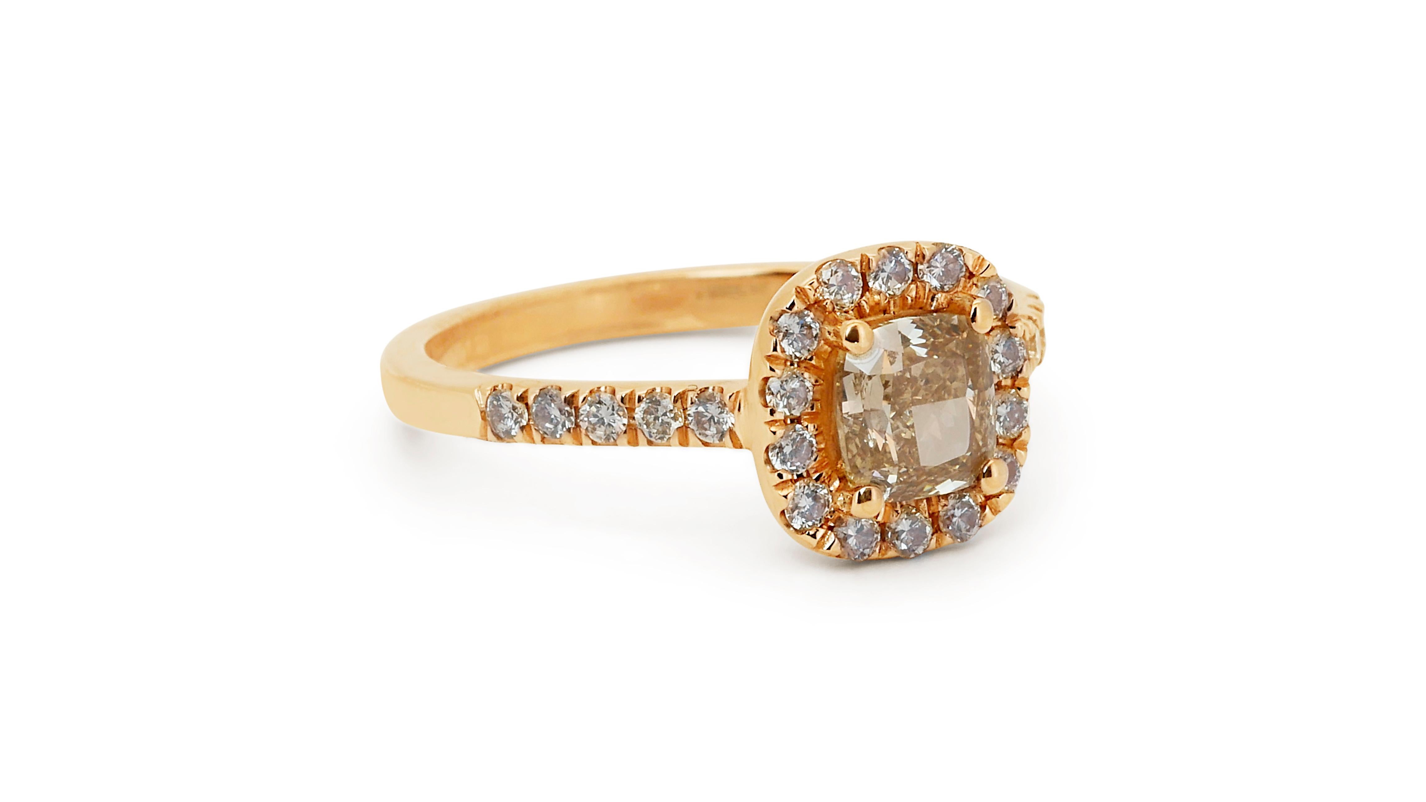 Wunderschöner Halo-Ring aus 18 Karat Roségold mit 1,16 Karat natürlichen Diamanten, AIG-Zertifikat 1