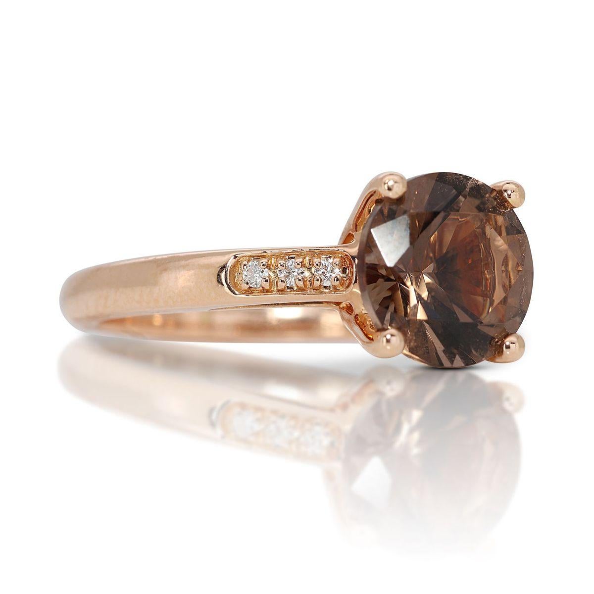 Women's Gorgeous 18k Rose Gold Pave Ring with 1.83 Carat Natural Quartz and Diamonds