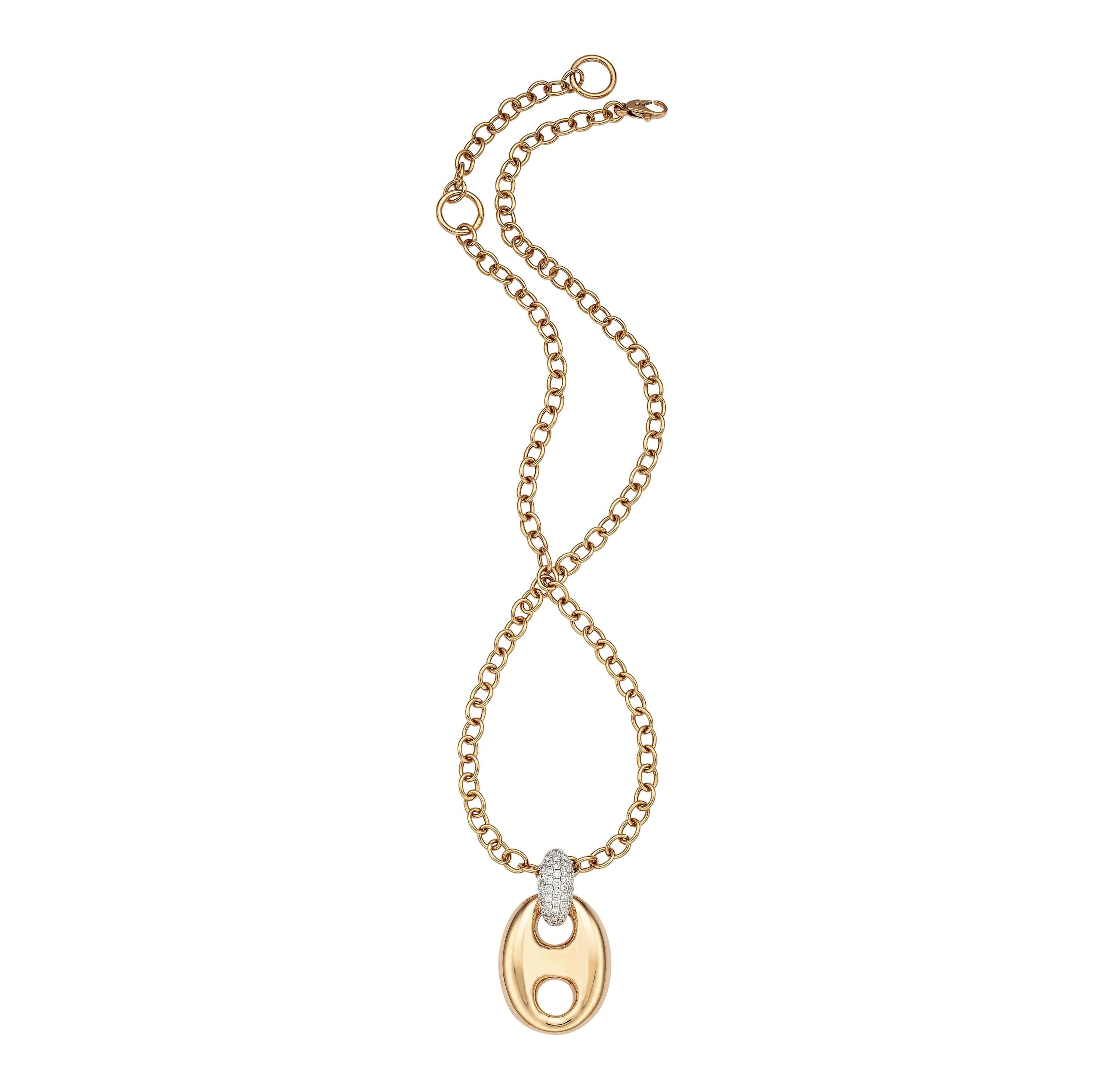Moderne Gorgeous 18k Rose & White Gold Diamond Puff Link Necklace 1.00 tcw, 17
