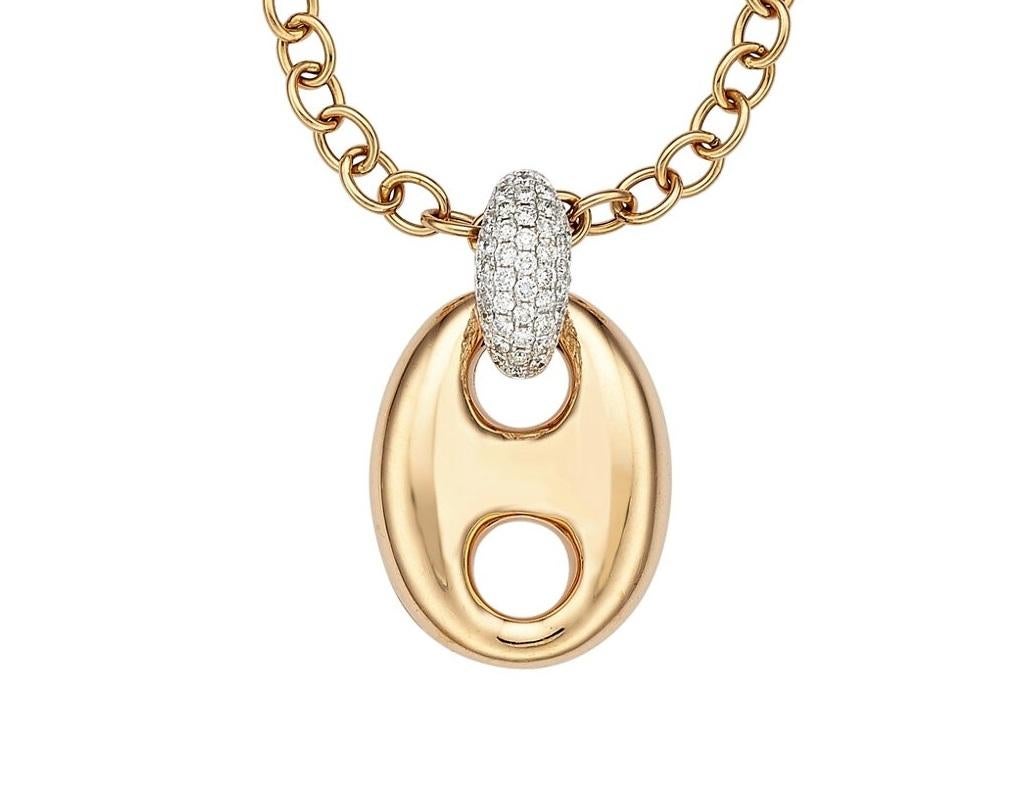 Taille ronde Gorgeous 18k Rose & White Gold Diamond Puff Link Necklace 1.00 tcw, 17