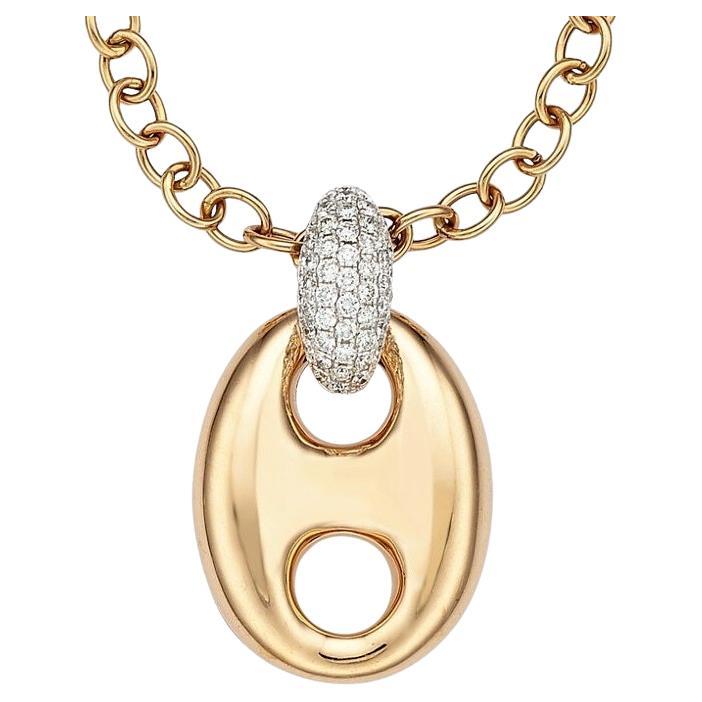 Gorgeous 18k Rose & White Gold Diamond Puff Link Pendant Necklace 1.00 tcw, 17"
